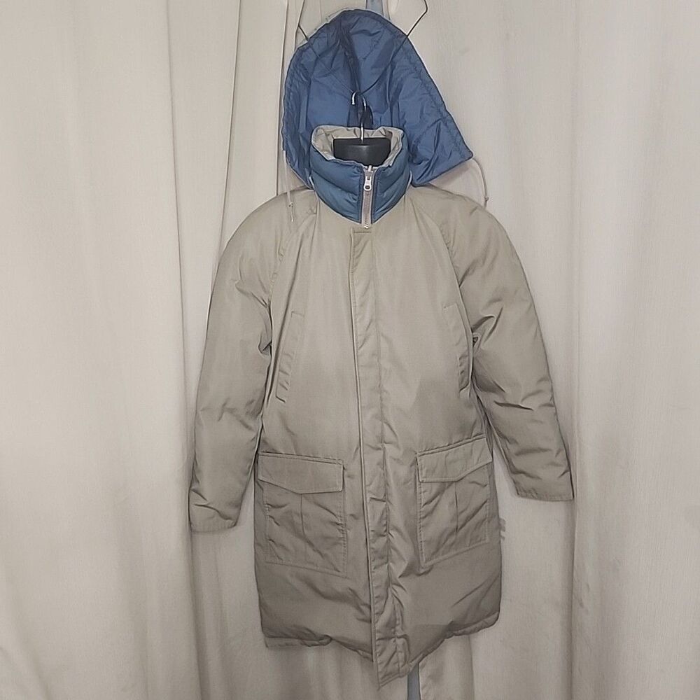 Mens Down Coat Bibi Bros Sz L Reversible Puffer Removable Hood Parka 70s Vintage
